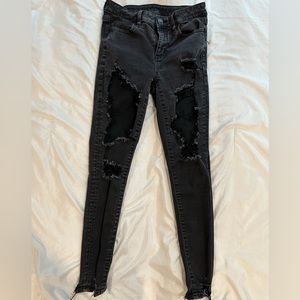 American Eagle Distressed Skinny Hi-Rise Jeggings / Black